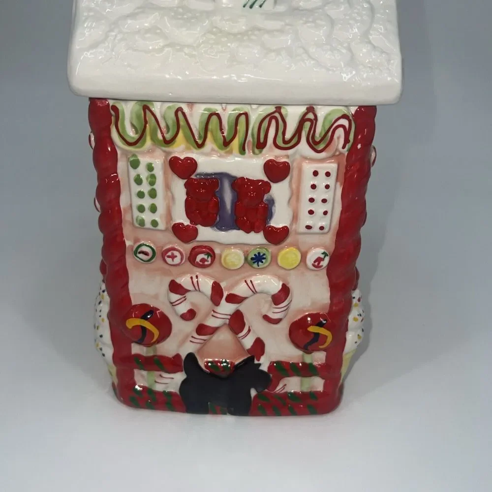 Vintage Candy Gingerbread House Ceramic Cookie Jar Canes‎ Peppermint Christmas